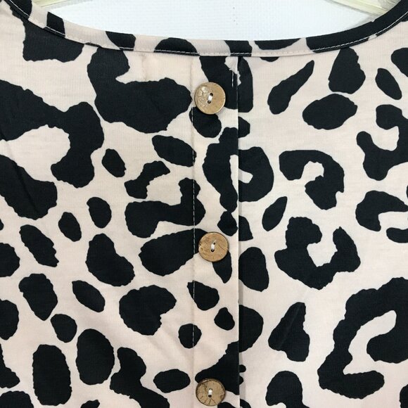 Animal Print Button Back Elbow Patch Top S - Picture 8 of 9